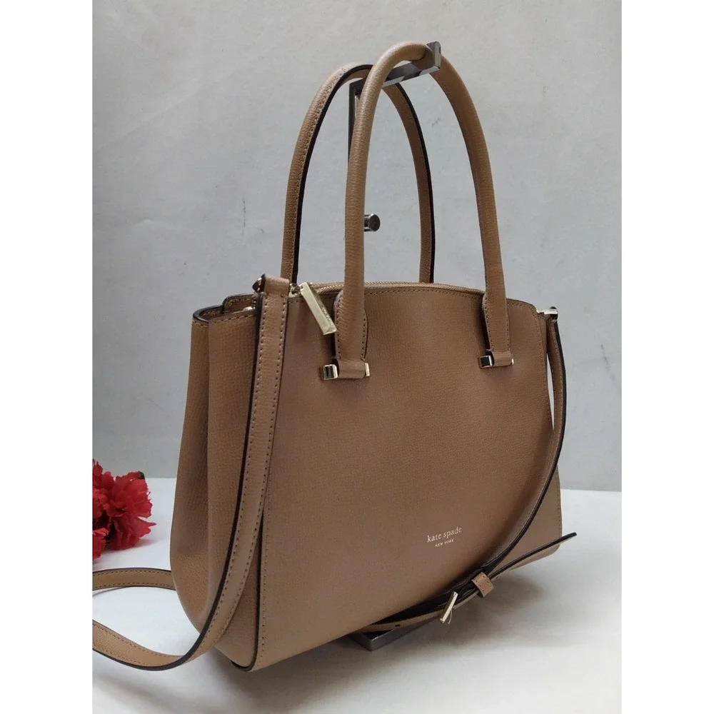 Kate Spade New York Brown Tan Leather Carryall Double Handles Satchel Bag